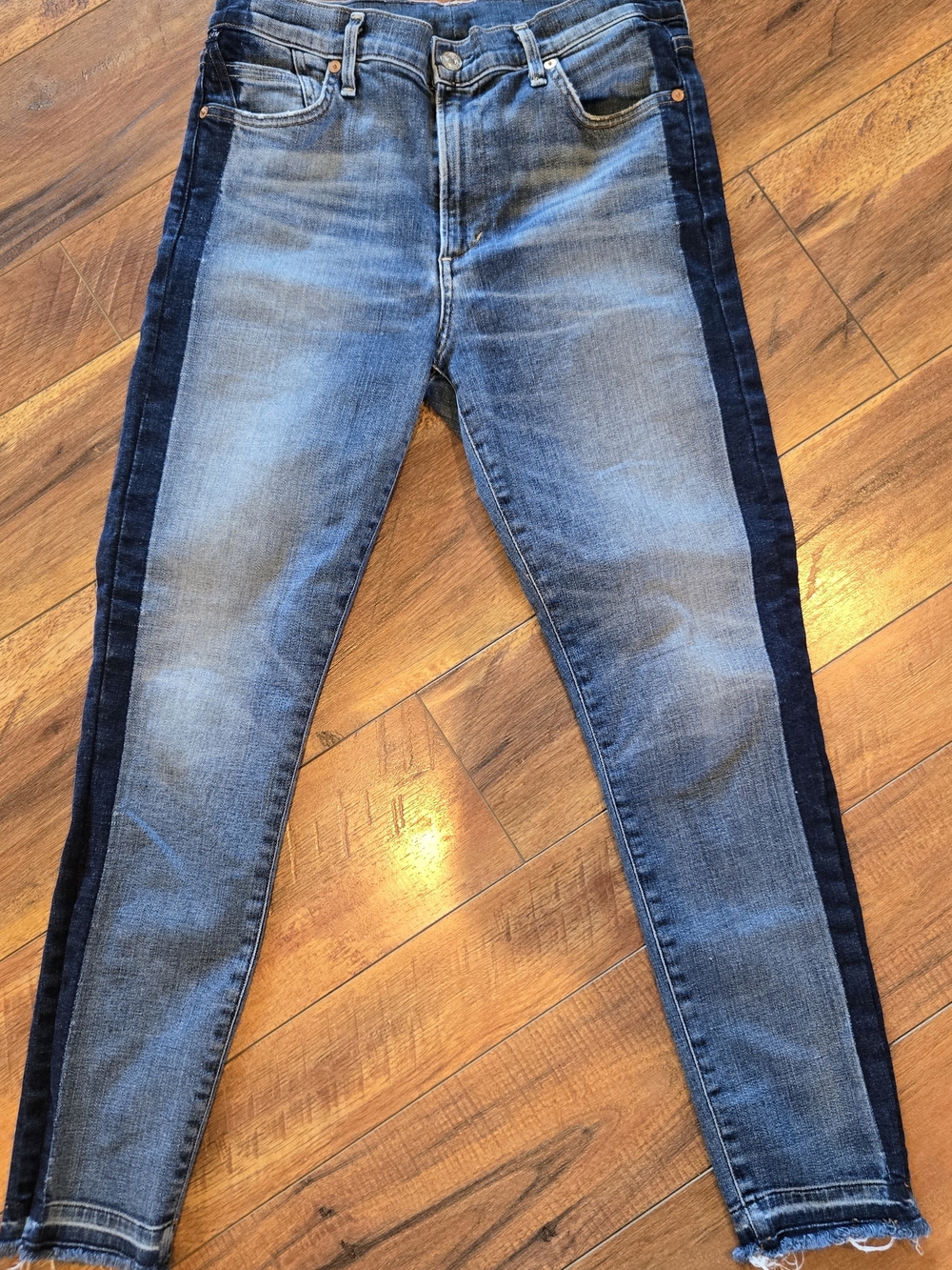 Citizens Of Humanity Blue Two-Tone Skinny Jeans with Dark Side Stripe